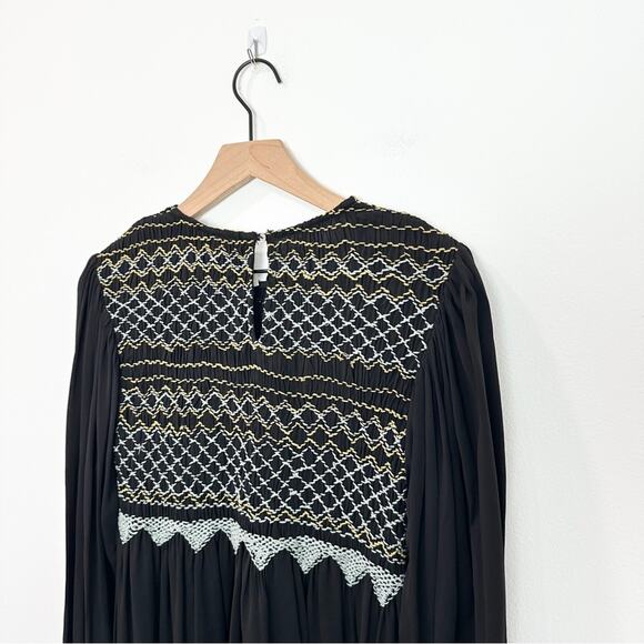 Free People Late Night Picnic Smocked Mini Dress Black Small Dark Romantic - Picture 5 of 8